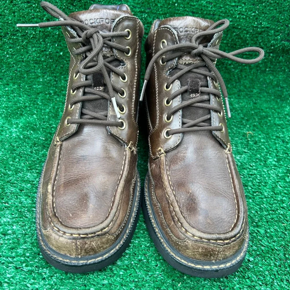 Rockport Mens K57280 Brown Leather Moc Toe Lace‎ Up Ankle Boots Size 8M